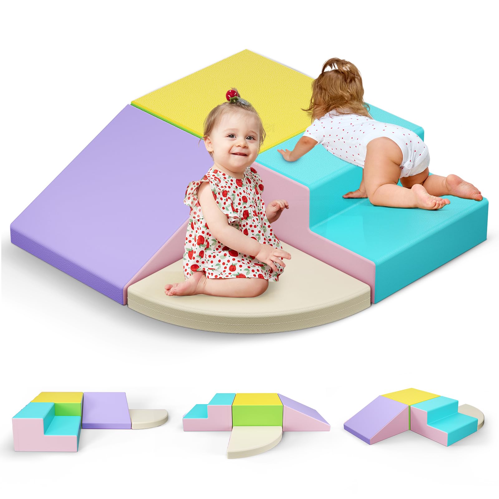 Bloques de escalada de espuma de 4 piezas, bloques blandos de colores macarón con cierre de velcro, juguete combinable para niños pequeños en interiores y guarderías