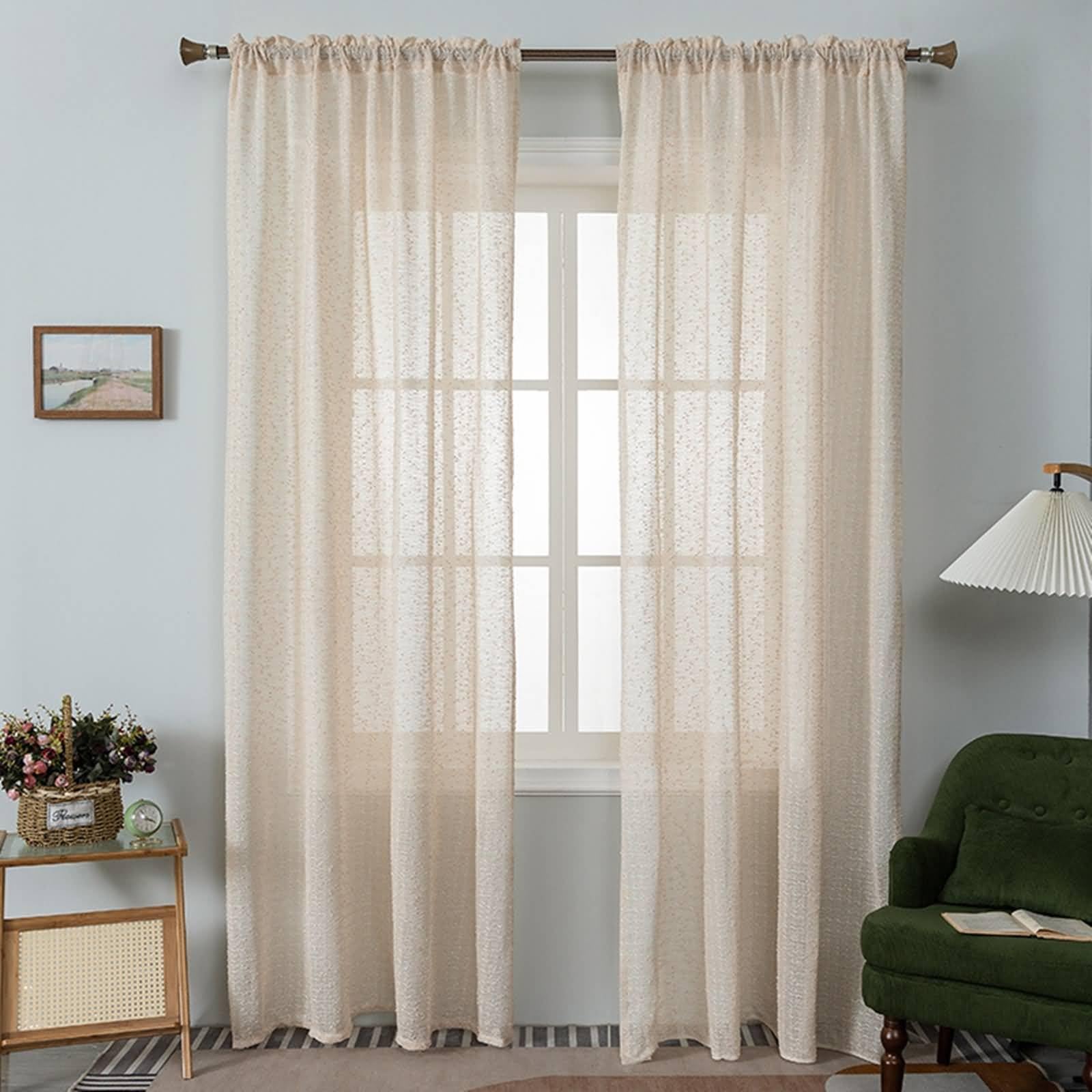 Rideaux de fenêtre en polyester beige de 106,7x228,6 cm pour chambre à coucher