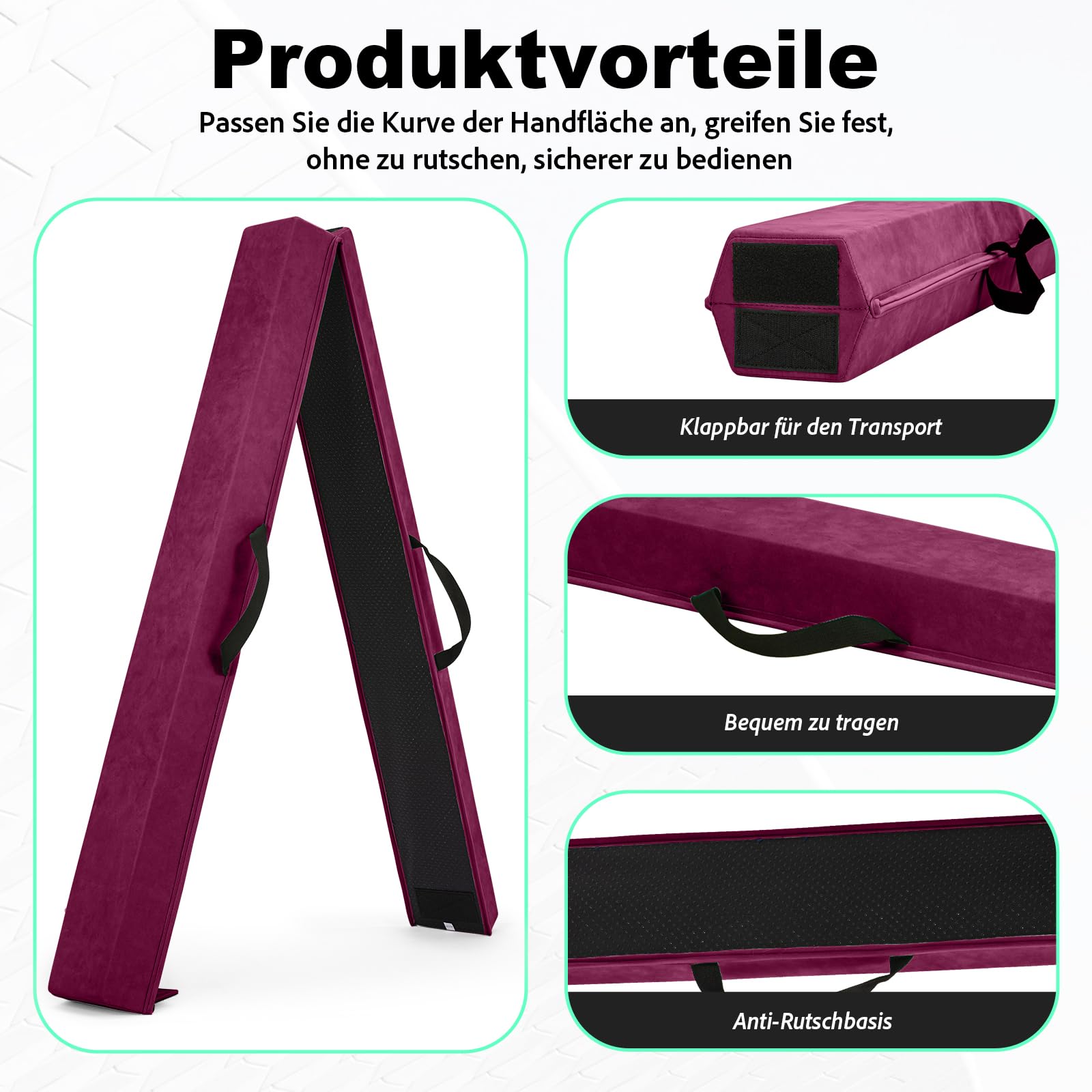 Faltbarer Gymnastik Schwebebalken 210 cm – Trainingsbalken Balance Beam für Kinder & Anfänger, Rutschfester Turnbalken mit Schaumstoffpolsterung