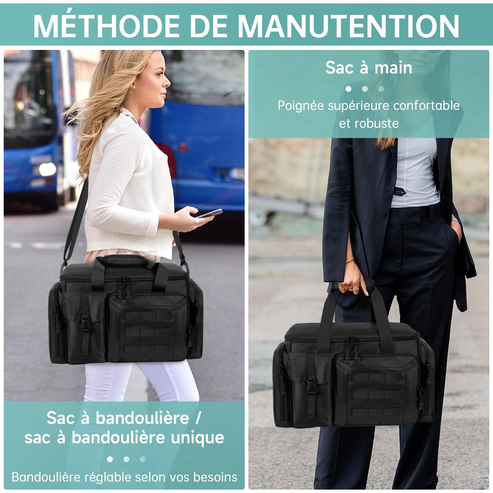 OUUTMEE Friseur-Aufbewahrungstasche mit verstellbaren Trennwänden, Friseurtasche für Haarschneidewerkzeuge, Aufbewahrungstasche für Friseursalon (nur Tasche), Schwarz, Schwarz , XL, Traditionell