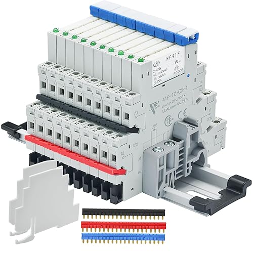 Miniatura 35 de Relé de potencia miniatura 12V CC/AC HF41F/12-ZS 5 pines 1NO 1NC 6A SPDT, base de enchufe con indicador LED 41F-1Z-C2, con carril DIN, 3 relés