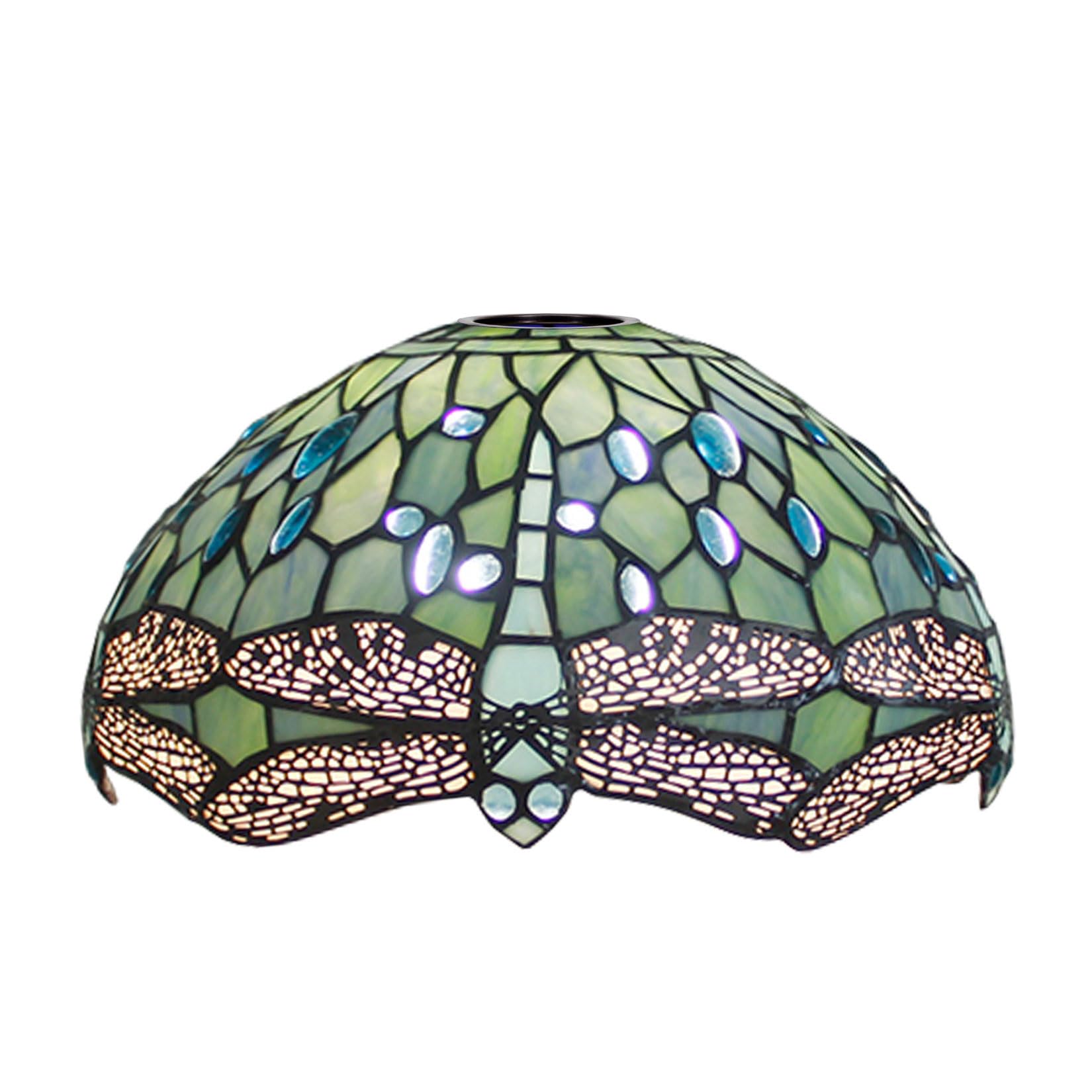 SaryEdge Dragonfly Tiffany Lamp Shade Replacement, 12X7 Inch Stained Glass Lampshades, Only 1-5/8-Inch Fitter Opening for Arched Floor Lamp Torchiere Lamp Pendant Light Ceiling Lamp,Gr，Blue