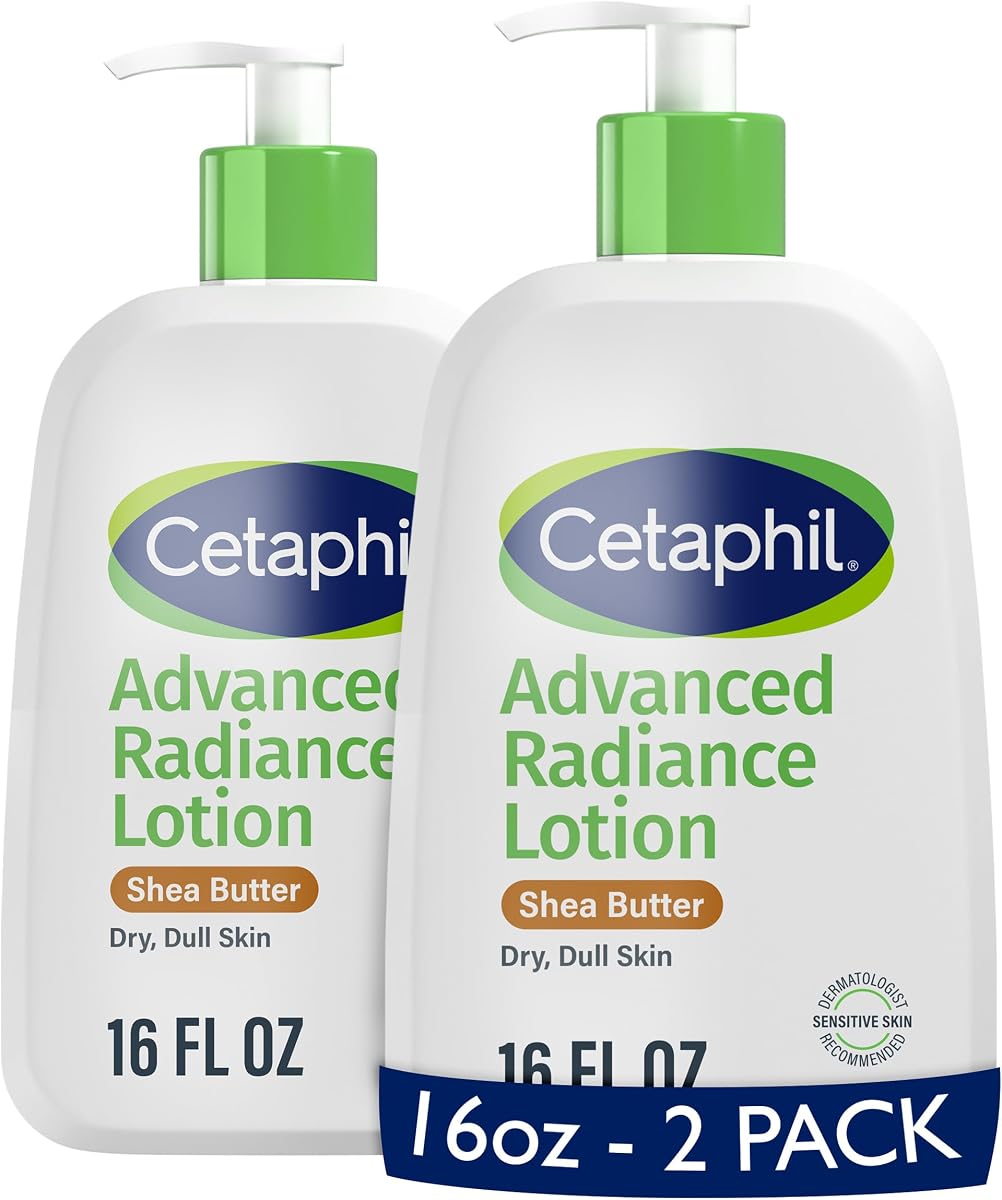 Cetaphil Advanced Radiance Body Lotion, Dry, Sensitive Skin, 16oz, 2ct | Body Lotion For Dry Skin, Fragrance Free, Hypoallergenic, Non-Comedogenic, Shea Butter, 2-Pack, Dermatologist Recommended