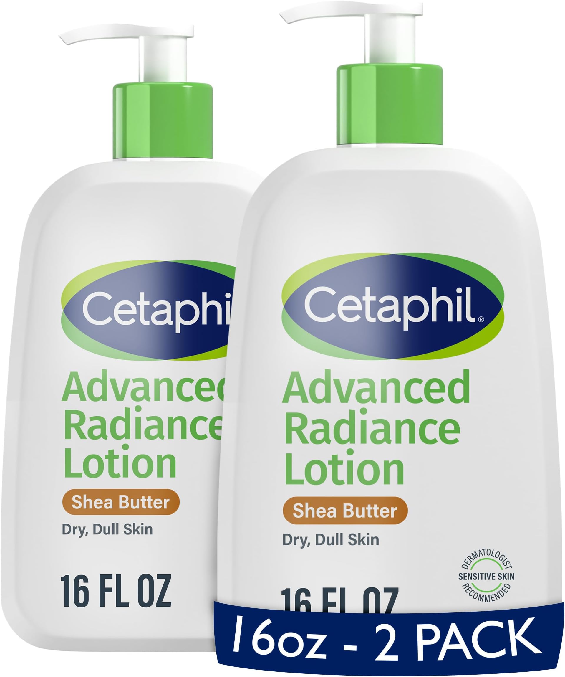 Cetaphil Body Lotion, Advanced Radiance Lotion with Shea Butter for Dry, Sensitive Skin, 16 oz, Pack of 2, Fragrance Free, Hypoallergenic, Non-Comedogenic