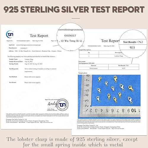 Miniatura 3 de OHINGLT Cierre de pinza de langosta de plata de ley 925 con anillos de salto cerrados, cierres de collar y cierres adecuados para hacer joyas,