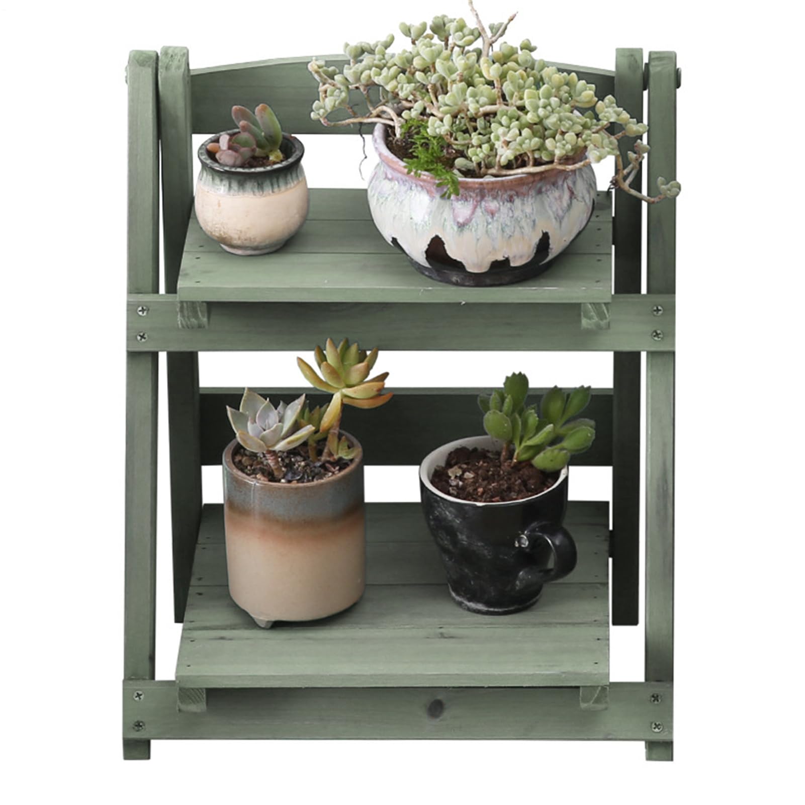 Support pliable en bois naturel pour – Étagère échelle à 2 niveaux –