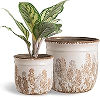 SUREYUESI Set of 2 Vintage Ceramic Planters for Indoor Plants - 4.7+5.7 Inch Rustic Brown Flower Pots No Drainage, Home Decor