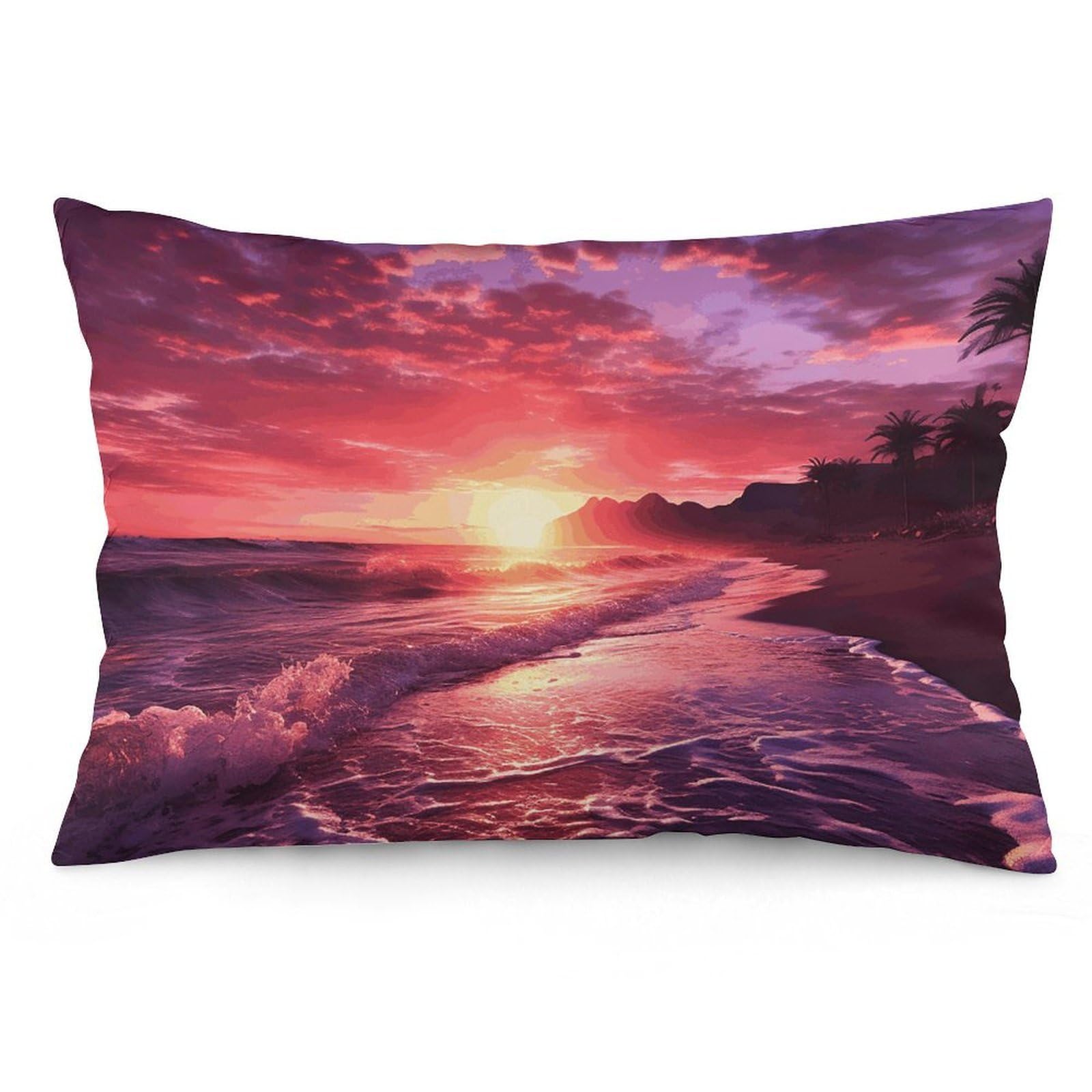 2 Pack Pillow Cases for Hair and Skin, Soft Breathable Pillow Case Covers with Hidden Zipper, Beach Sunset Pillowcase 12 "x20 Pillow Covers for Sleeping Gift