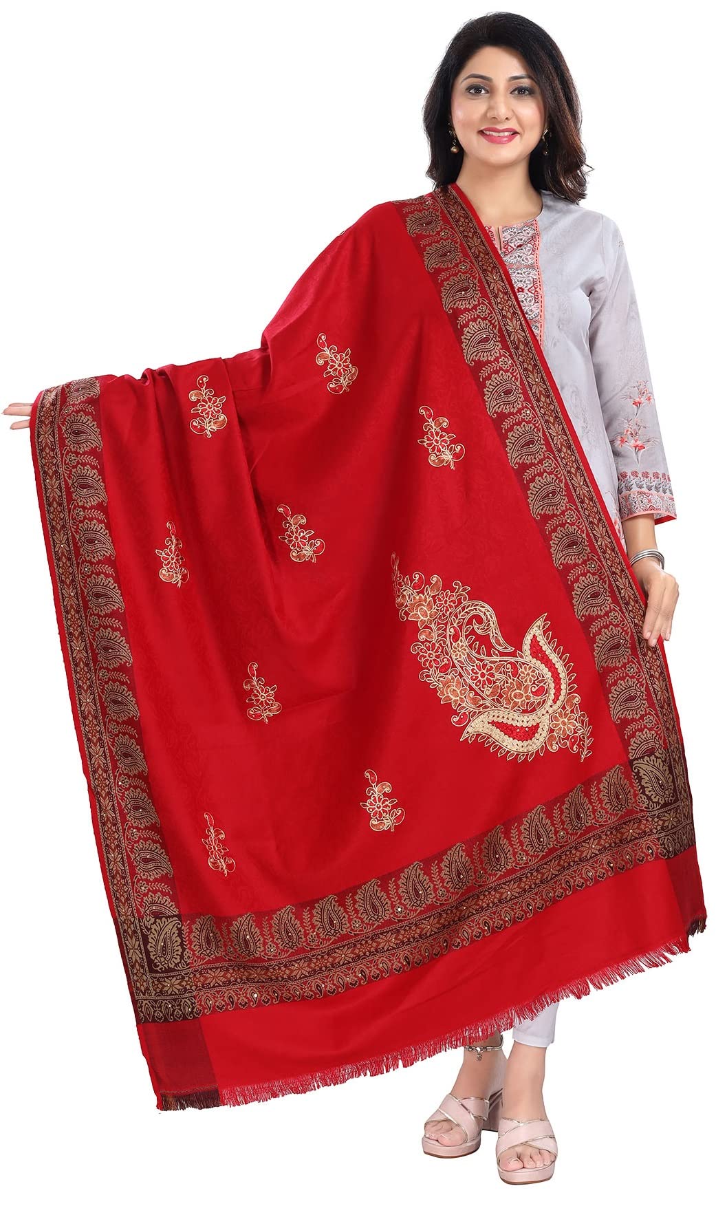 Ladies Shawl Shawls and Wraps for Women Warm Embroidery Shawls Scarfs Thick Scarves Red Acrylic 200 X 100cm approx 066