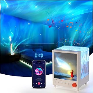 TOBTOS Northern Lights Projector with Bluetooth Speaker, 7 Colors & 7 White Noise Ocean Wave Projector, Dimmable Night Light for Bedroom & Living Room Decor, Great Gift for Kids & Adults