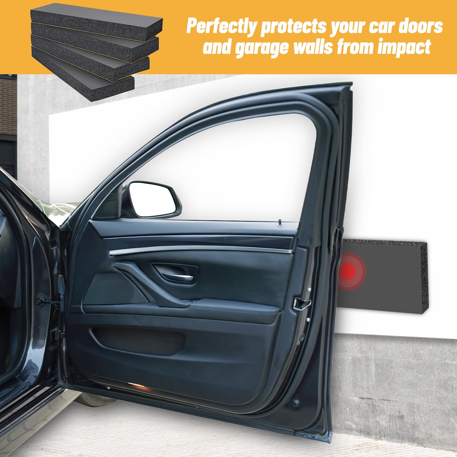 Set di 4 protezioni da parete per garage, colore nero, autoadesive, 3 cm, extra spesse, per auto, garage, porta del garage