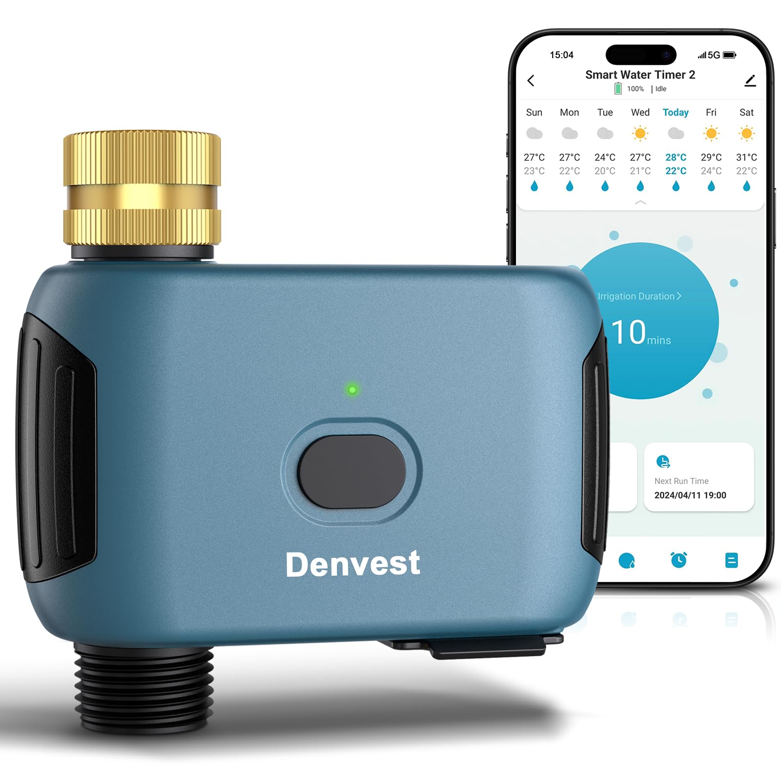 Timer wody WiFi z mosiężnym wlotem, 1-strefowy inteligentny timer zraszacza do kranu węża ogrodowego, timery węży z koncentratorem WiFi, do 20 planów nawadniania, aplikacja i sterowanie głosowe