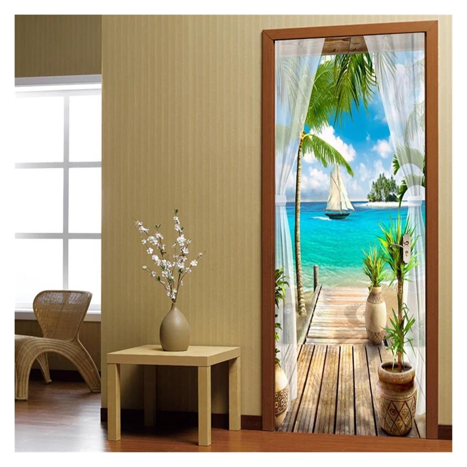 Vue sur la mer sticker 3d porte pour agrandir un petit salon