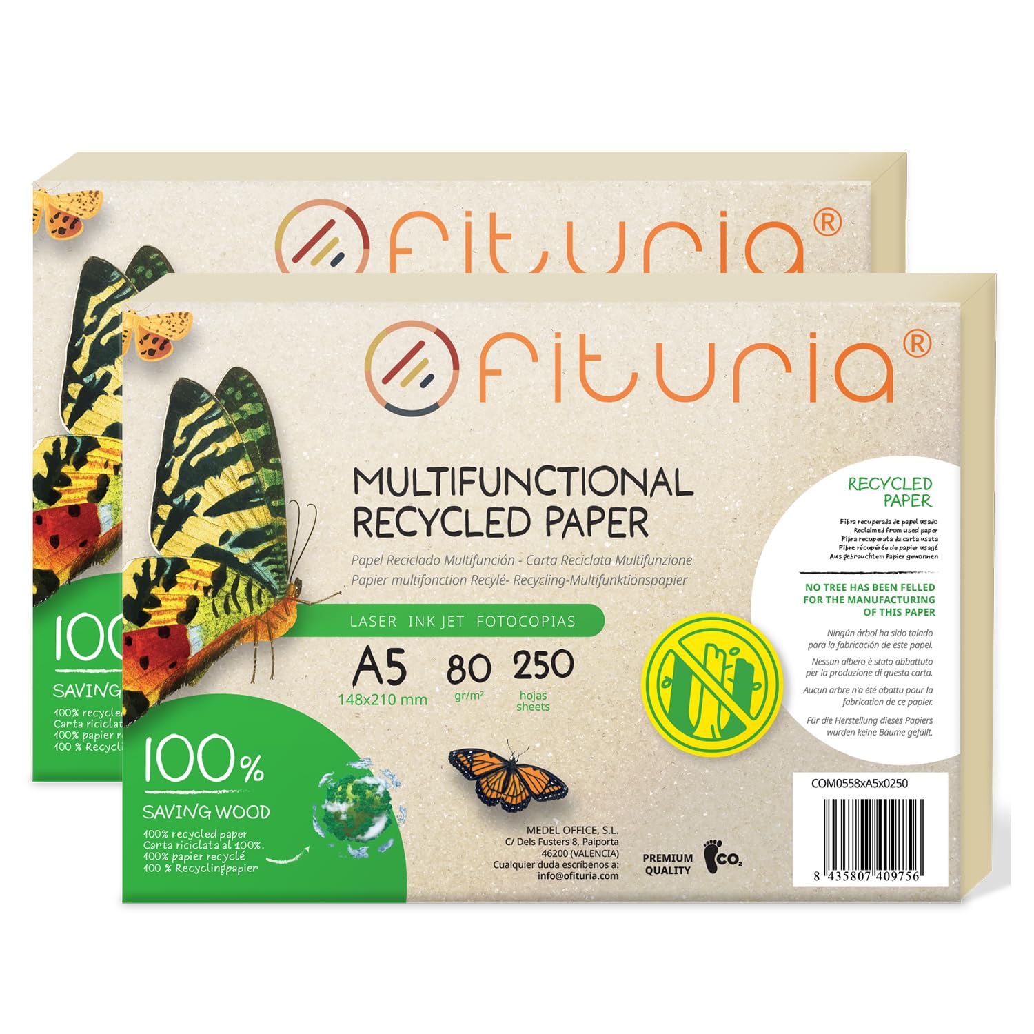 Recyclingpapier A5, 80 g, 500 Blatt, zu 100% aus Recyclingpapier hergestellt, Packung Recycling papier DIN A5, naturfarben, geeignet für Laser- und Tintenstrahldrucker – Ofituria (500 Blatt)