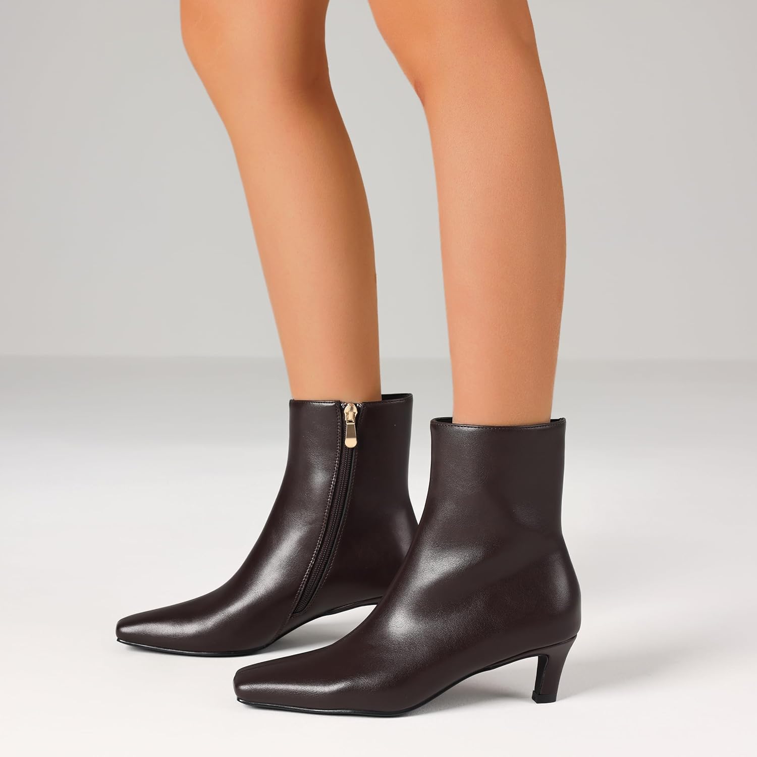 Mattiventon Fall Boots for Women Square Toe Kitten Heels Faux Suede Short Low Heel Dressy Ankle Bootice with Side Zip - Image 6