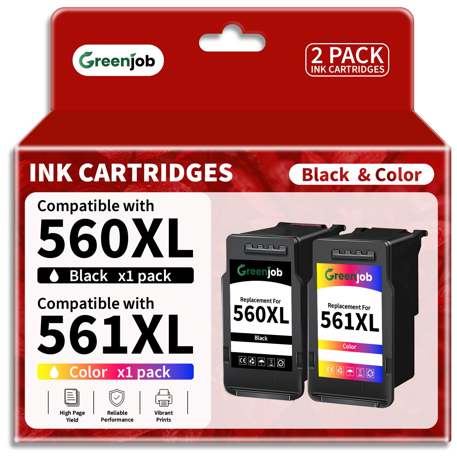 Greenjob PG-560XL CL-561XL Compatibili con Cartucce Canon 560 561 XL 560XL 561XL per Canon Pixma TS7450 TS5350 TS7451 TS5352 TS5351 TS5353 TS5300 TS7400 (Nero e Colore)