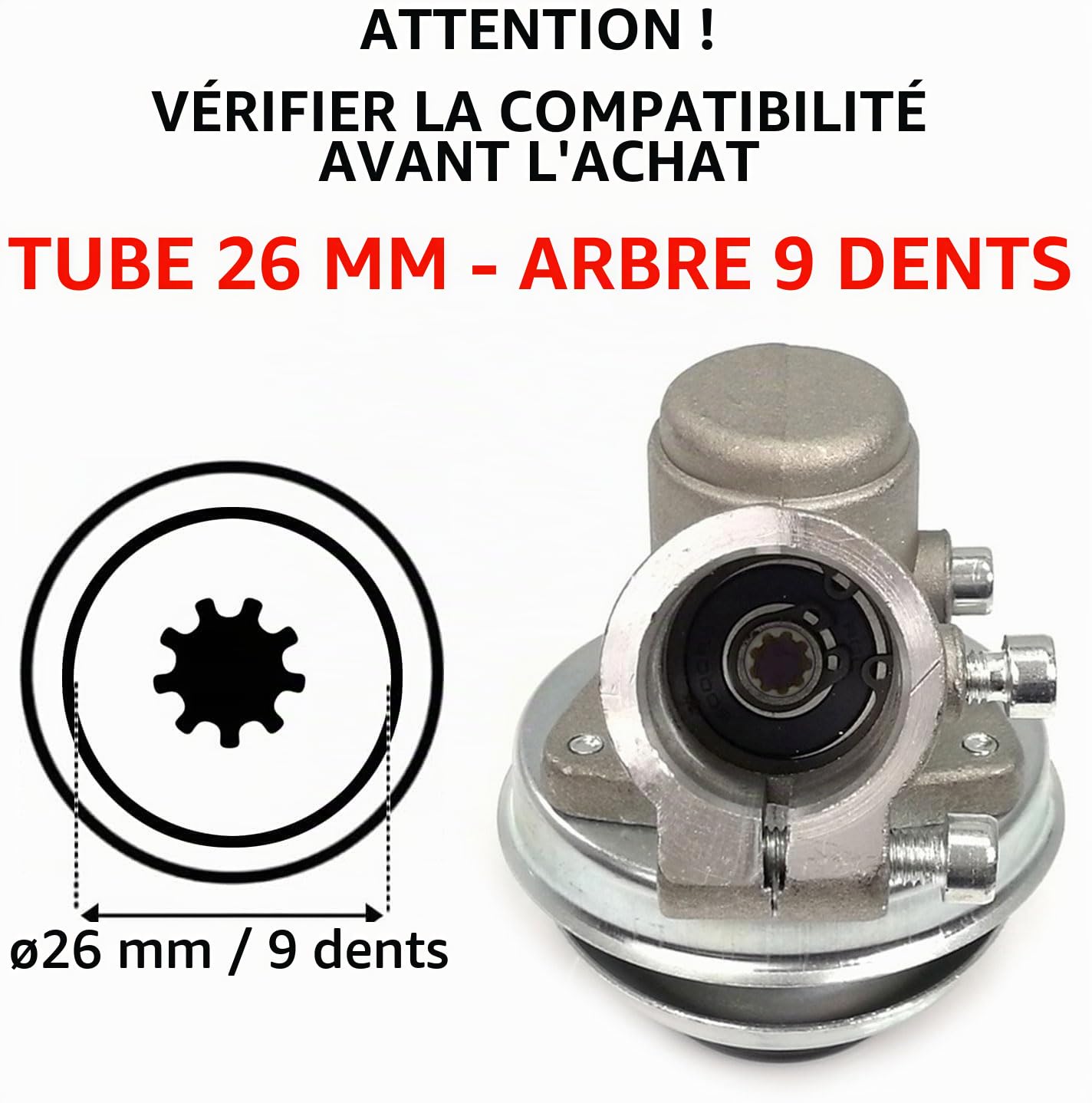 Marpol Renvoi d’Angle Tête de débroussailleuse Universelle de Rechange pour Tondeuse à Gazon (9 Dents Tube Ø26 mm)