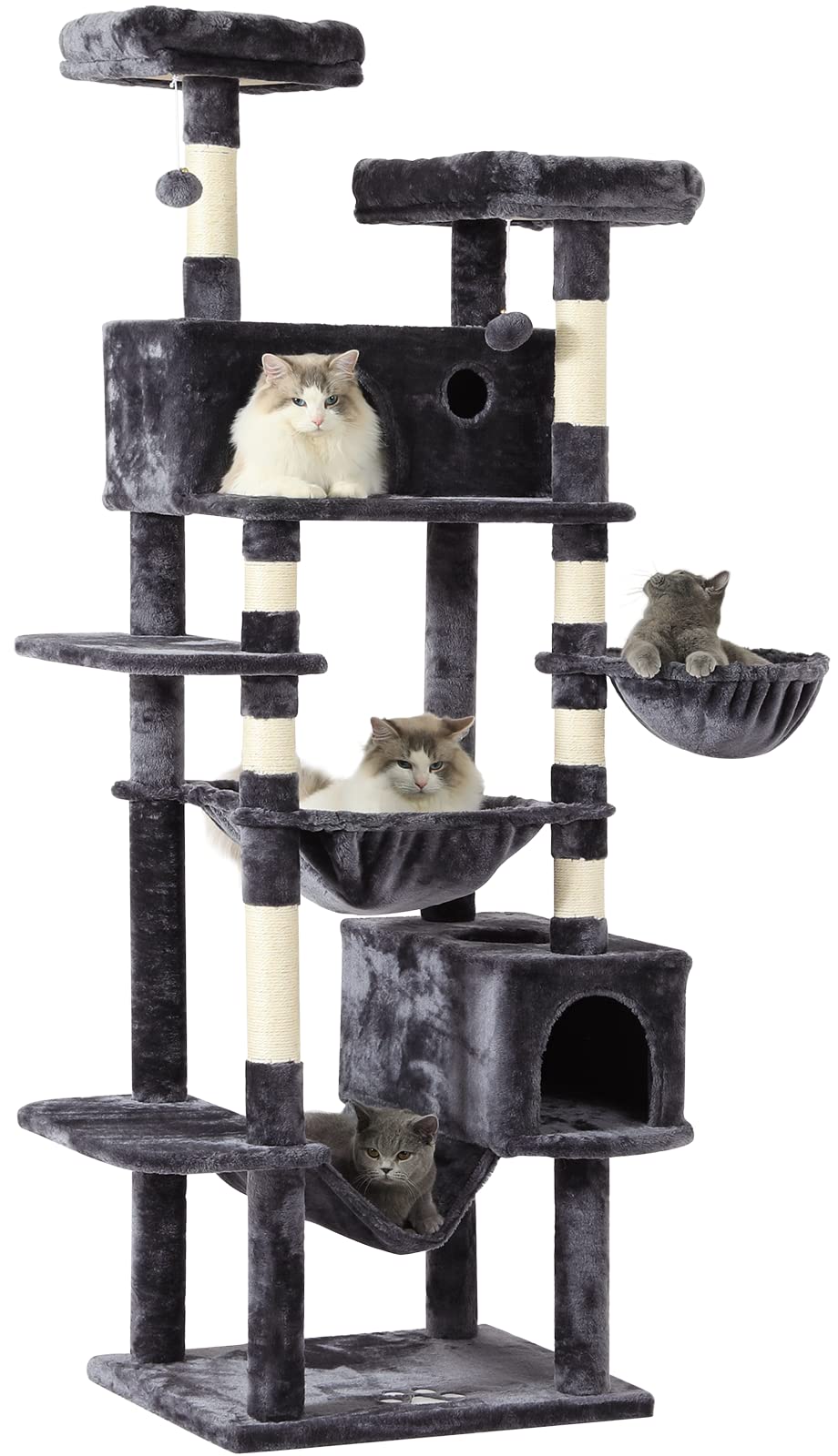 MSmask Rascador grande de 193 cm de alto, XXL, para gatos grandes, estable, con 2 cuevas, 2 plataformas, hamaca, árbol para gatos con varios niveles, rascador para gatos
