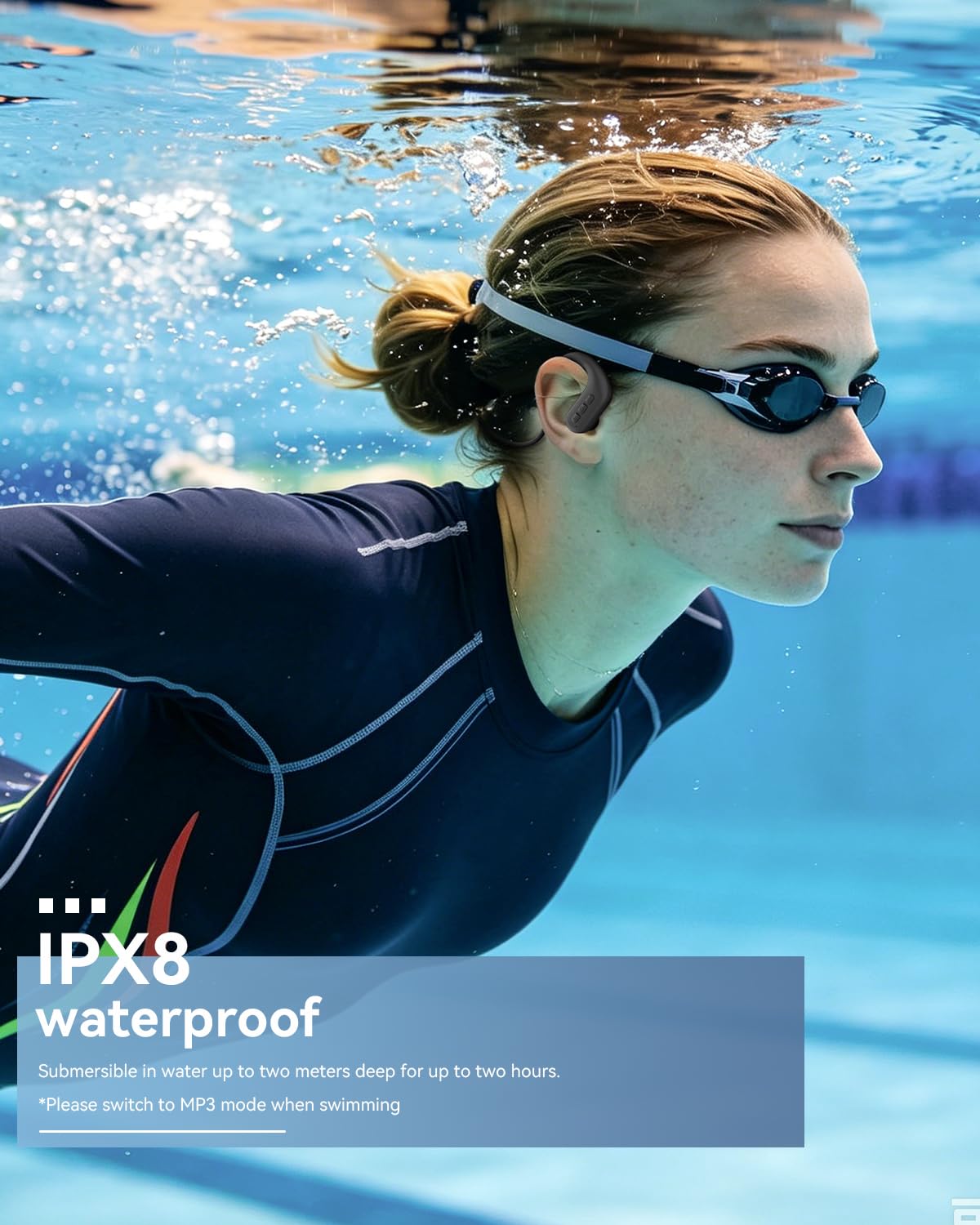 SANOTO Ecouteur Waterproof Natation, Casque Conduction Osseuse IPX8 Etanche, 8G MP3 Etanche Natation, in Ear Ecouteurs sans Fil Sport pour la Natatian, Course, Surf