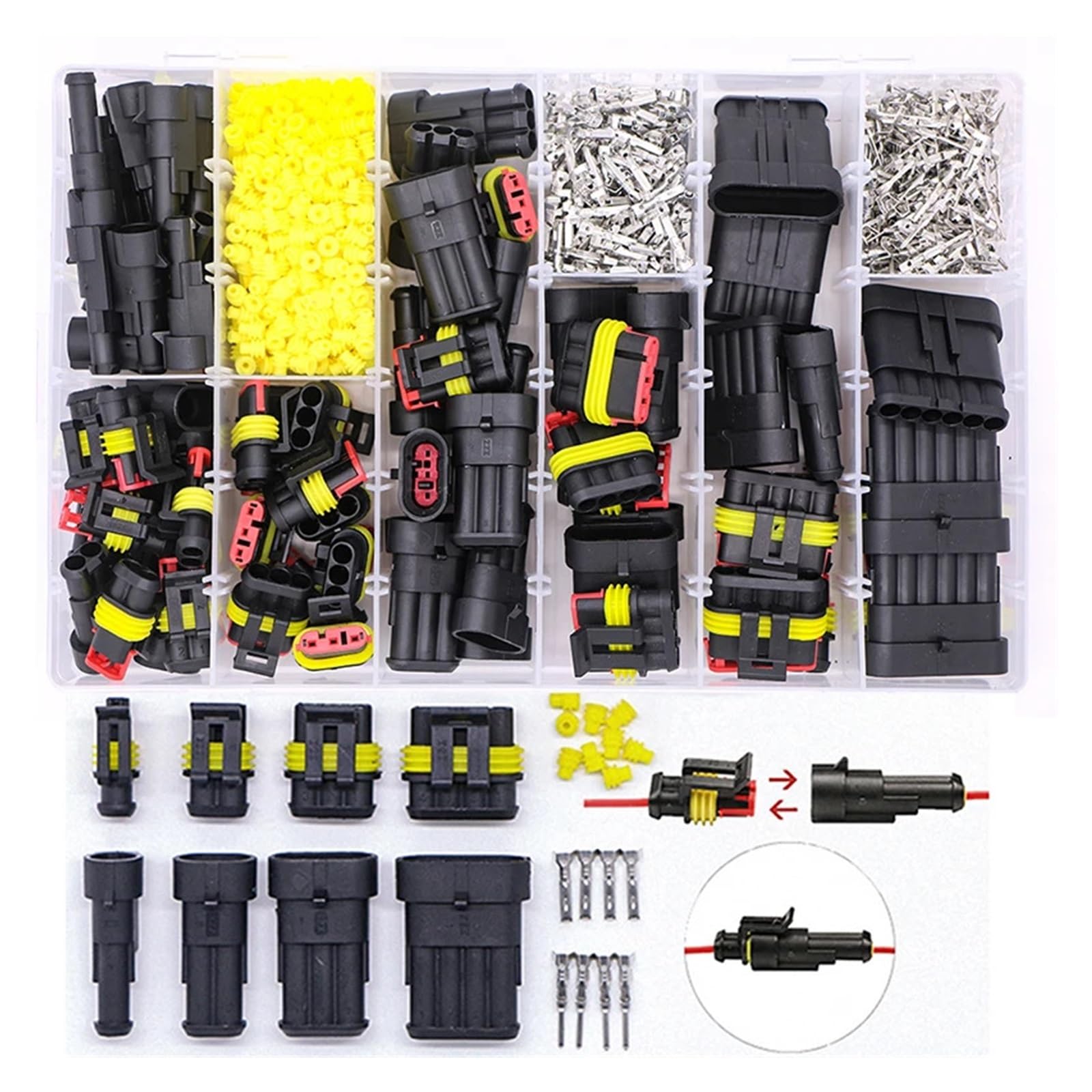 TSIOHKBS 1004pcs 1/2/3/4/5/6 pin HID Sealed Wire Connector for car Electrical Set 300V 12A(1004pcs)