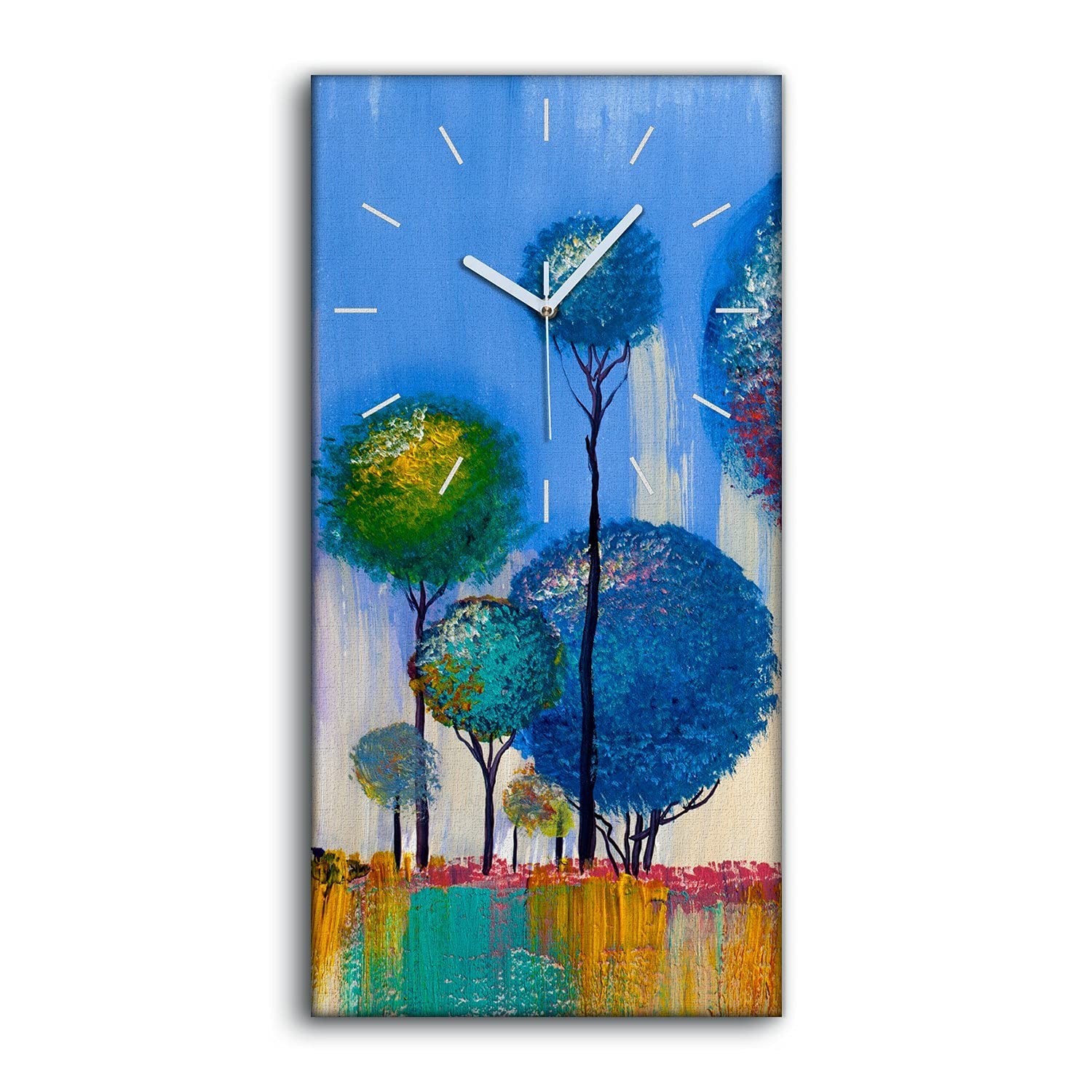Horloge sur Toile Arbres Cercle Coloré 30x60cm pour Salon et Chambre