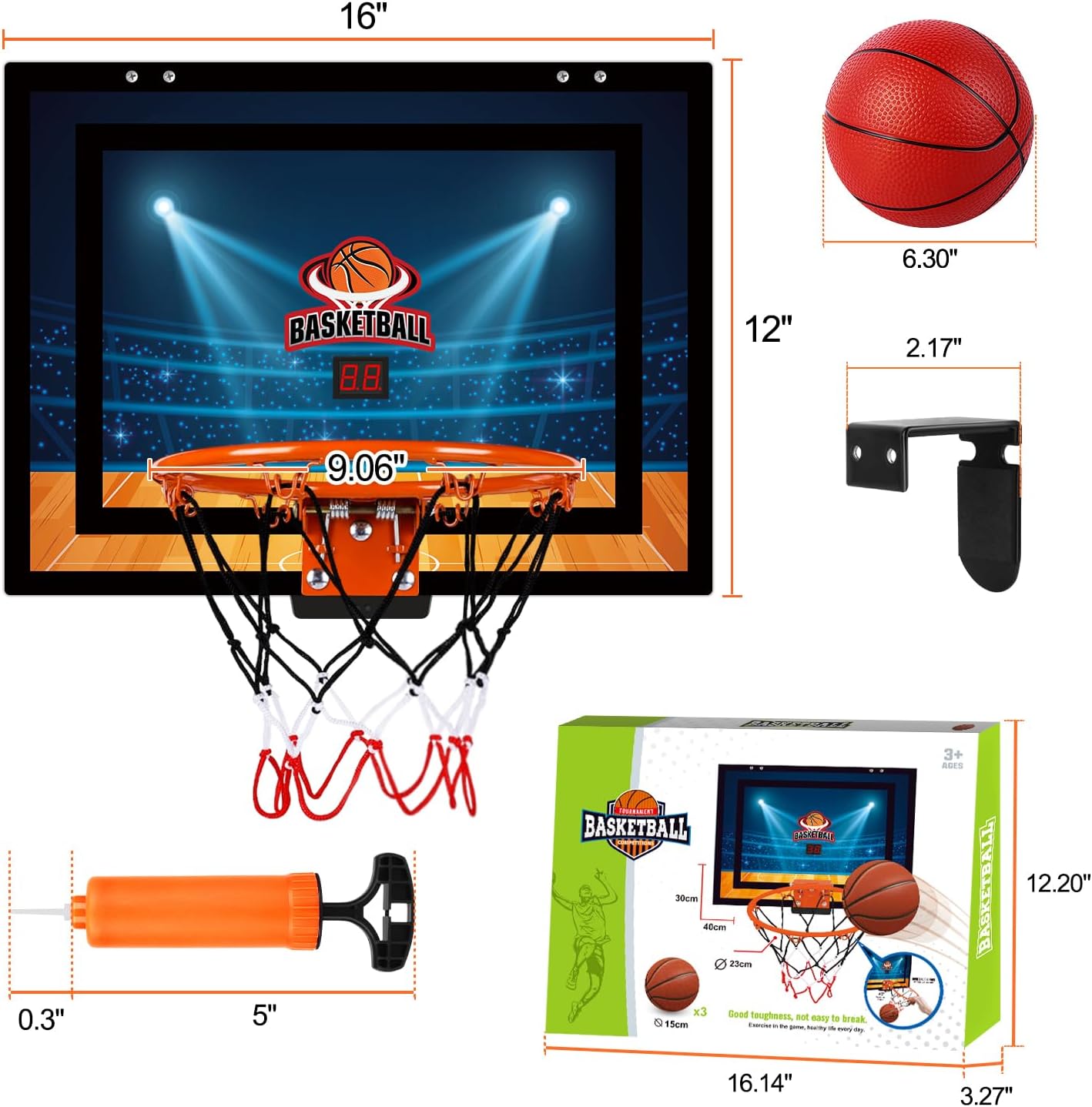 AOKESI Indoor Mini Basketball Hoop Set with 3 Balls for Kids and Adults
