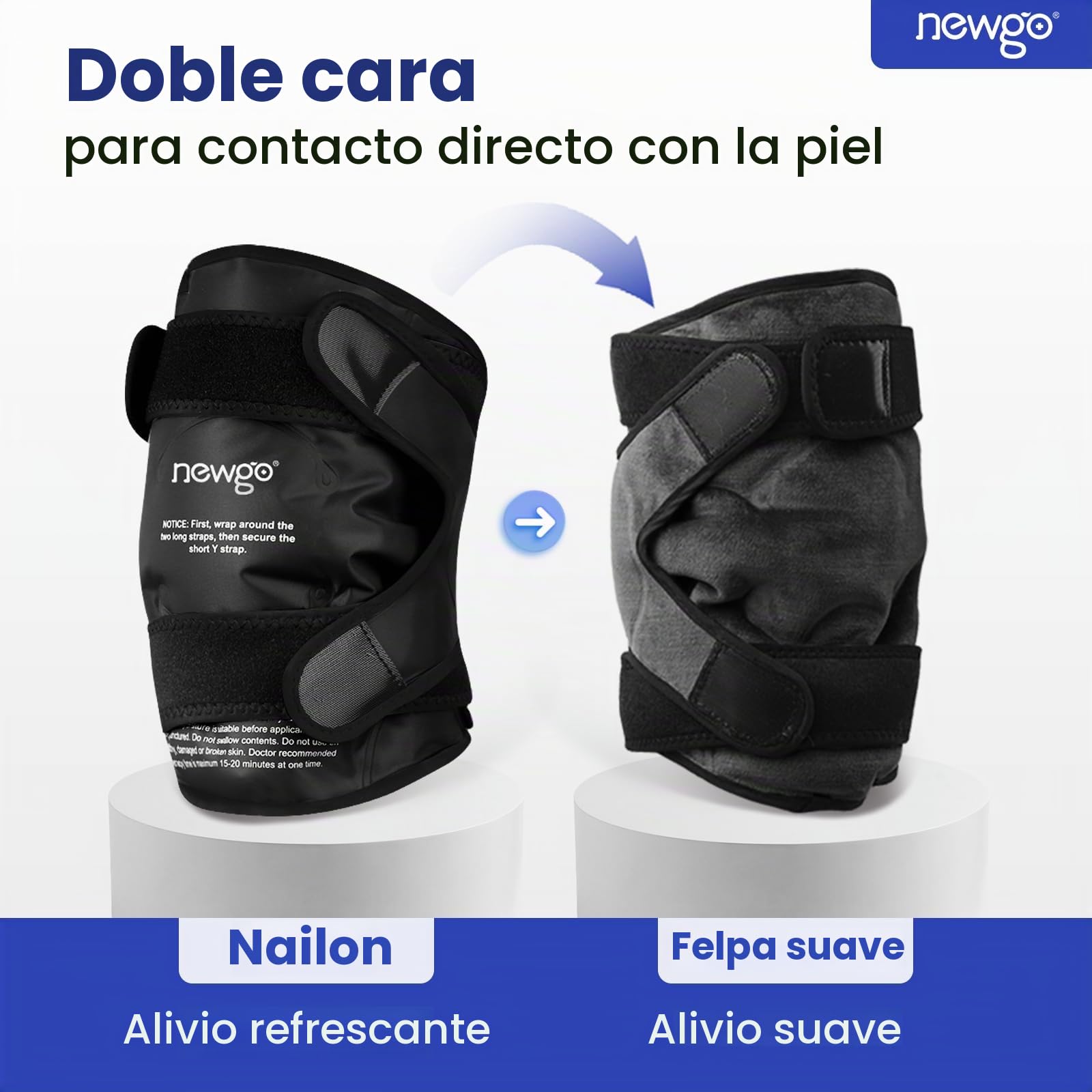 NEWGO Rodillera de Hielo con Gel Frío para Rodilla | Reutilizable Terapia Caliente y Fría - Alivio para Dolor de Rodilla, Lesiones, Hinchazón y Cirugía (Negro)