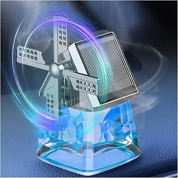 Windmill Solar Car Perfume Air Freshener Perfume, Car Air Freshener Solar Energy Rotating, Cute Car Aromatherapy Diffuser Windmill Design Ornament, Auto Interior Decoration Blue [Elegant Ocean]