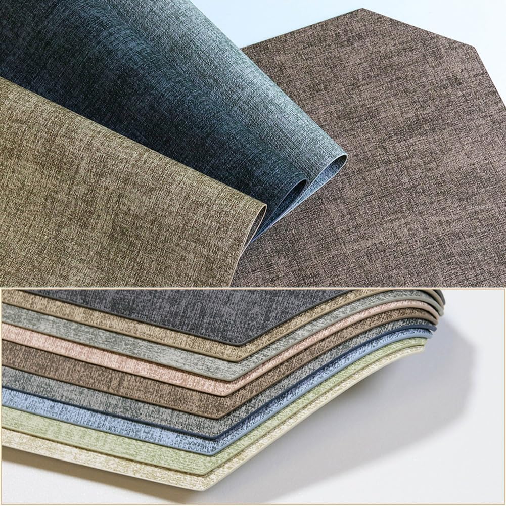 Nordic Style Octagonal Placemats|Waterproof Wipeable Coffee Tea Mat|Easy to Clean Place Mats for Kitchen Dining|43x30cm(16.9x11.8in),Brown,8PCS