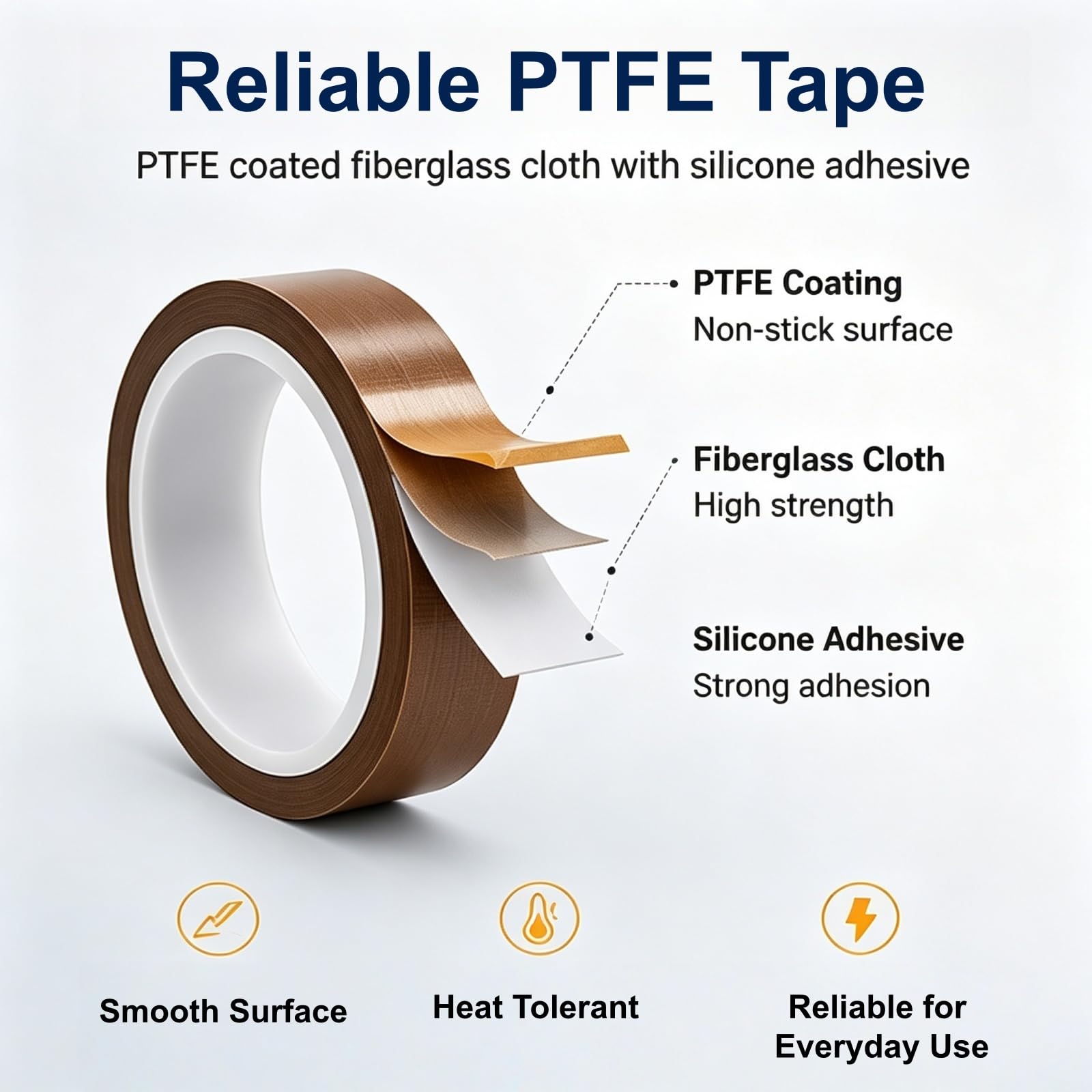Nastro Adesivo in PTFE 200 x 0,13 mm in Tessuto di Vetro per saldatrici a Caldo | Nastro in fibra di vetro rivestito in PTFE con adesivo in silicone per sigillatrici di sacchetti e lavorazioni in officina.