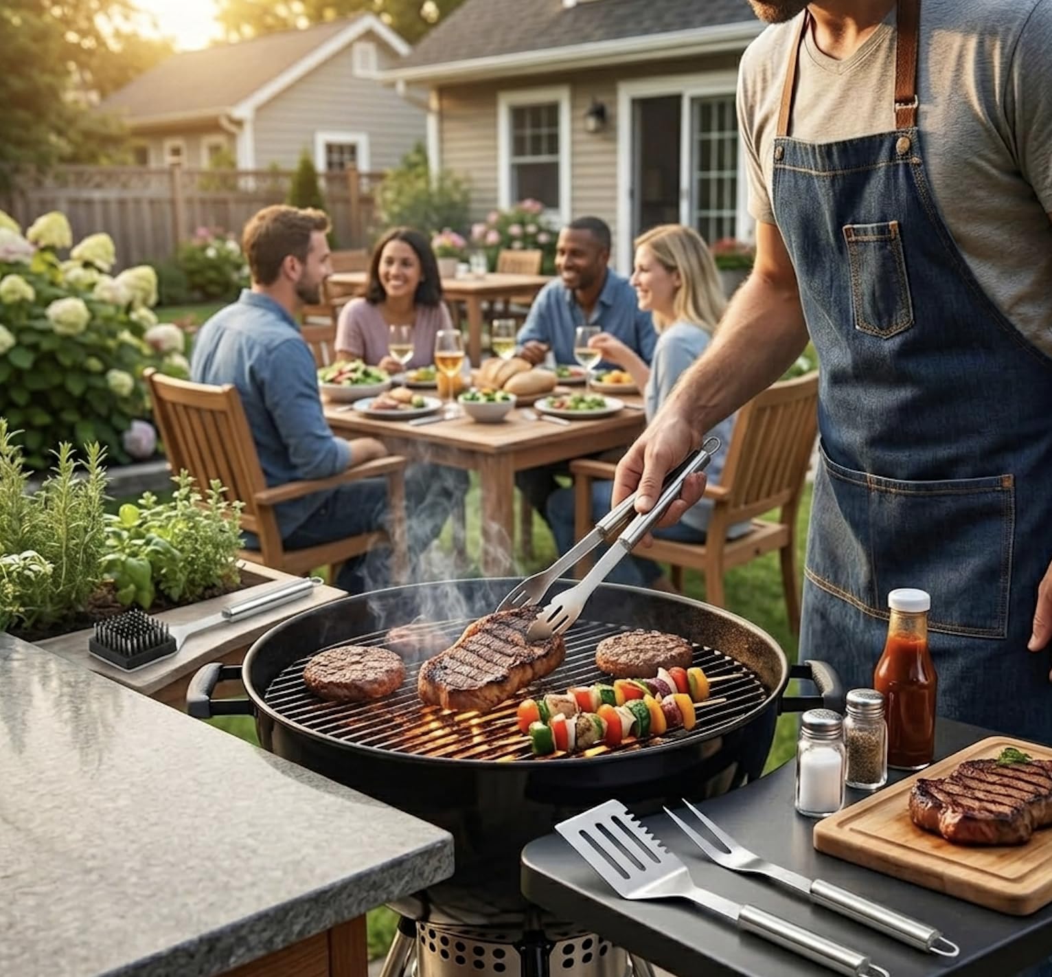 Juego de herramientas para parrilla de barbacoa de acero inoxidable, accesorios para barbacoa y herramientas de parrilla, utensilios duraderos de acero inoxidable, espátula, pinzas, cepillo de