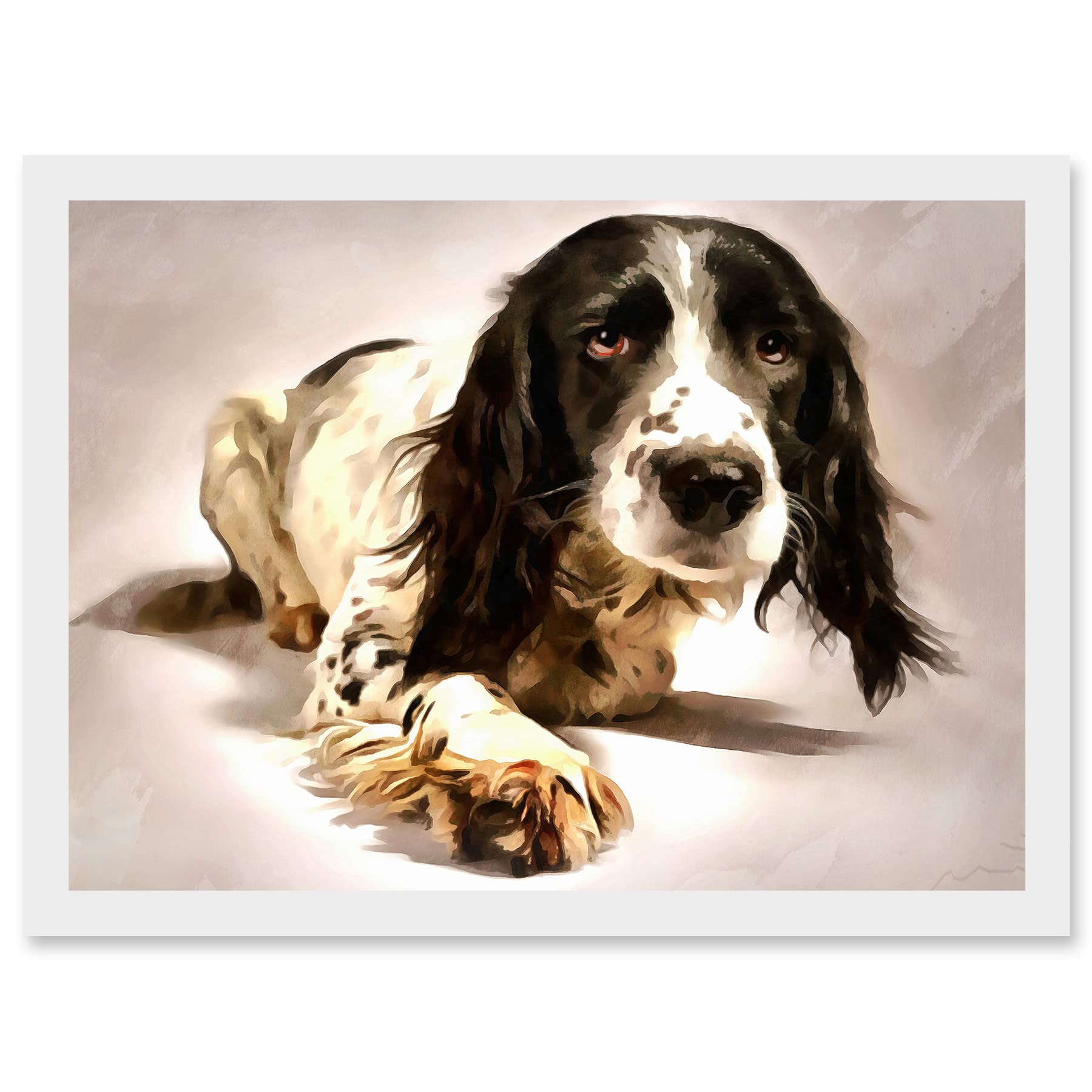 Wee Blue Coo Springer Spaniel Cute Dog Artwork Framed Wall Art Print A4