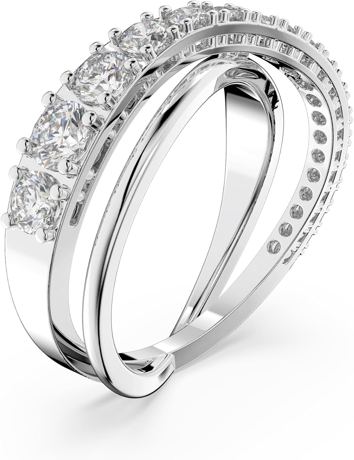 Swarovski Hyperbola Ring, Round Cut, Clear, Rhodium Finished; Size: Us 9; Eu 60