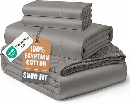 LANE LINEN 100% Egyptian Cotton California King Sheets Set, Soft & Comfy No Pill Fade Resistant Oeko-Tex Certified Cotton Sheets Cal King Size Set, 15" deep Pokcet Sheets - Charcoal