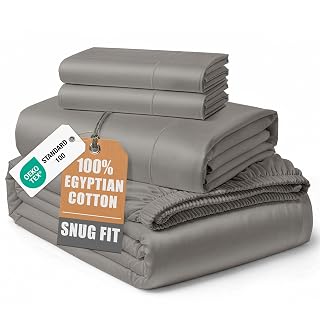 LANE LINEN 100% Egyptian Cotton Sheets Queen Size Bed Set – Naturally Cooling & Breathable Sateen Queen Sheets Set, Long-Staple Cotton for Lasting Softness, Snug Fit 15" Deep Pocket Fitted - Charcoal - Amazon product rated Grade A