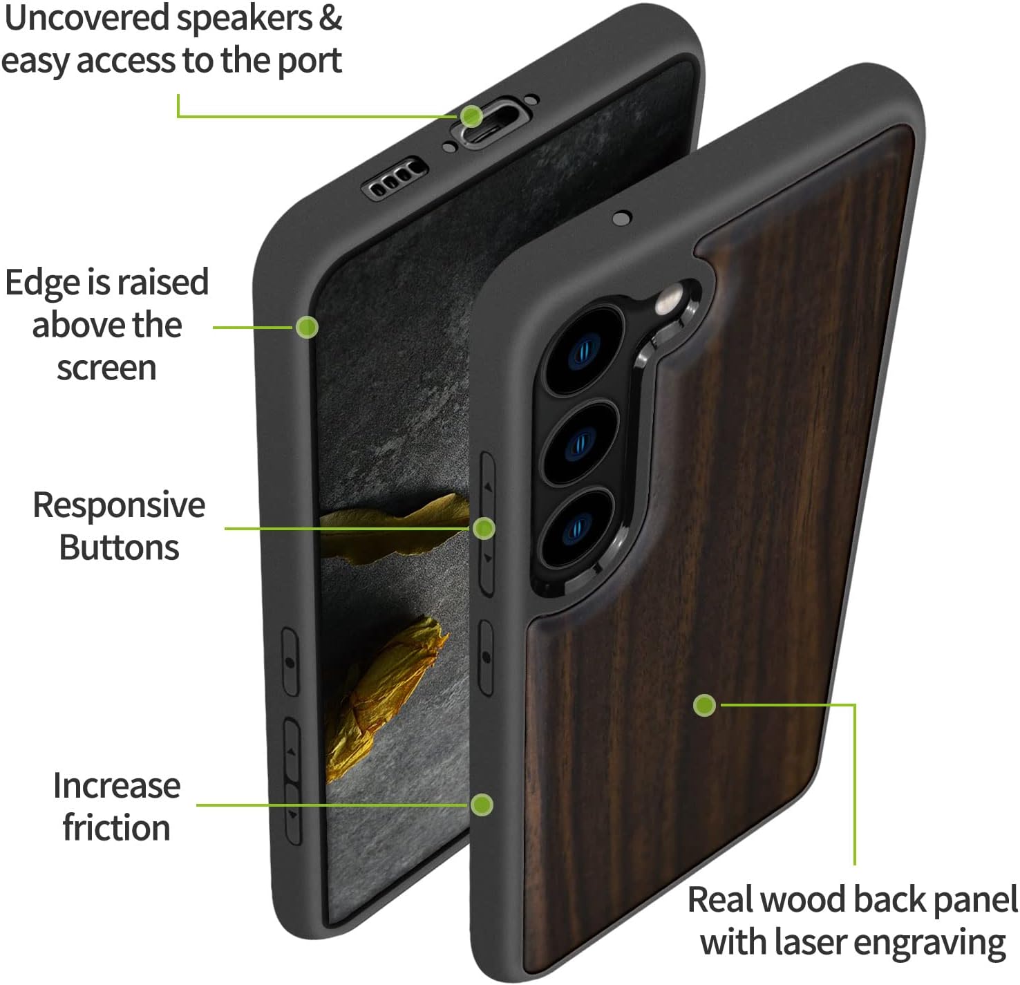 Carveit Wood Case for Galaxy S23 Case [Natural Wood & Black Soft TPU] Shockproof Protective Cover Unique & Classy Wooden Design Compatible with Samsung S23 (Blackwood)