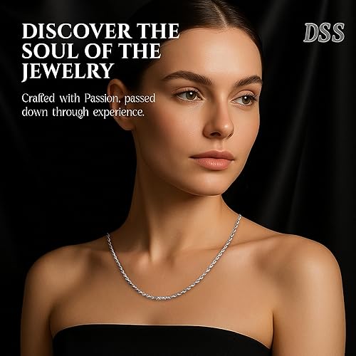 Miniatura 4 de Collar de cadena de plata de ley 925 de 0.059 in con corte de diamante, para mujeres y niñas, cierre de pinza de langosta mejorado, fabricado