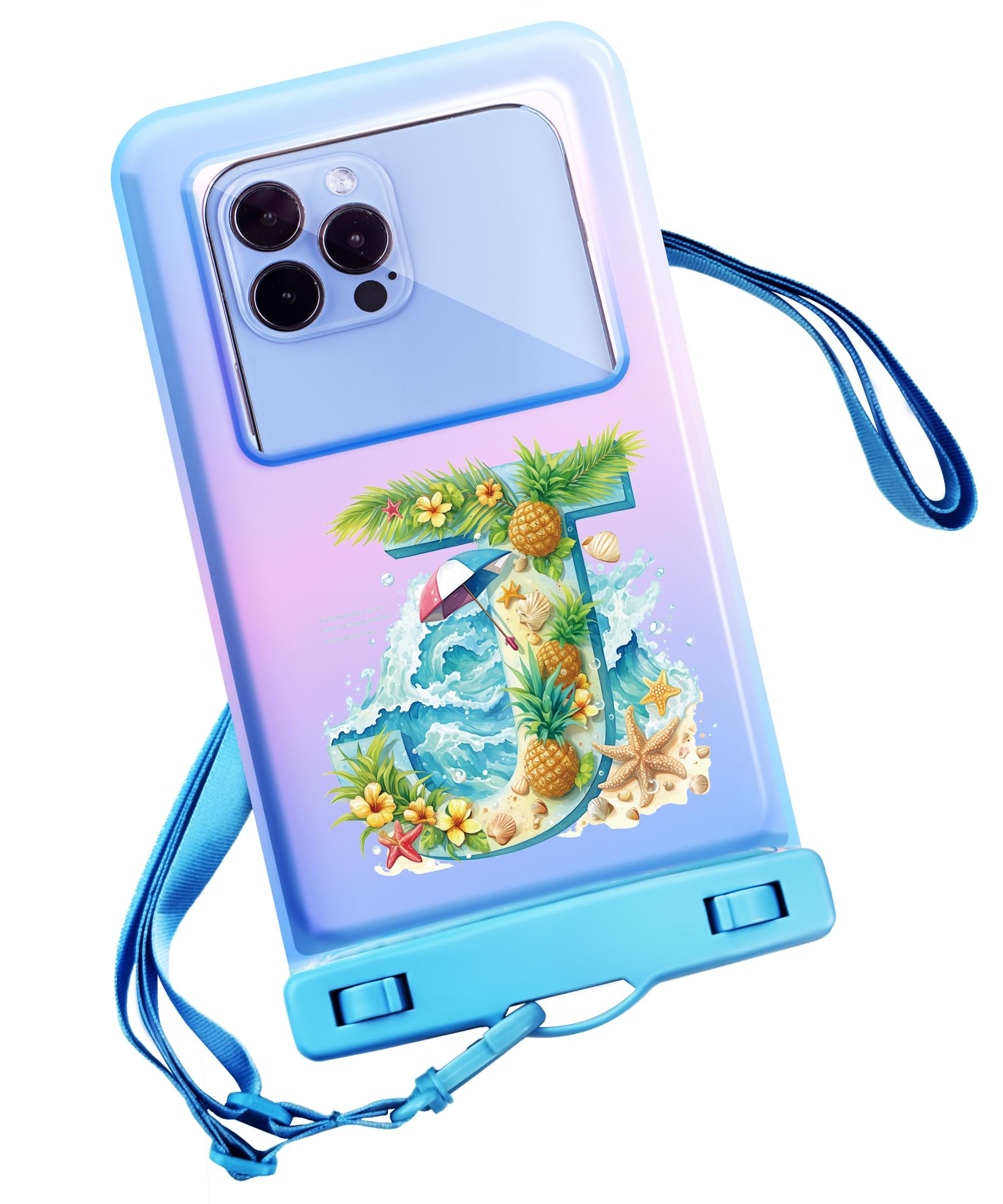 Personalized Initial Waterproof Phone Pouch Case - IPX8 Cellphone Dry Bag with Lanyard for iPhone 16/15/14/13/12 Pro Max (6.1–6.9"), Beach & Cruise