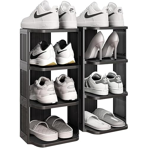 Shoe Racks for Front Door Entrance, 8 Tiers Stackable Shoe Rack Free Standing Plastic Shoe Stand Narrow Tall Vertical Shoe Rack, Closet Shoe Organizer for Small Spaces Bedroom Closet Door Storage