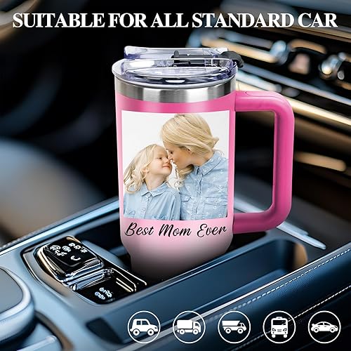 Miniatura 7 de Vaso personalizado con asa y pajita, vaso personalizado de 40 onzas con imagen y logotipo, taza de café de viaje de acero inoxidable, regalos