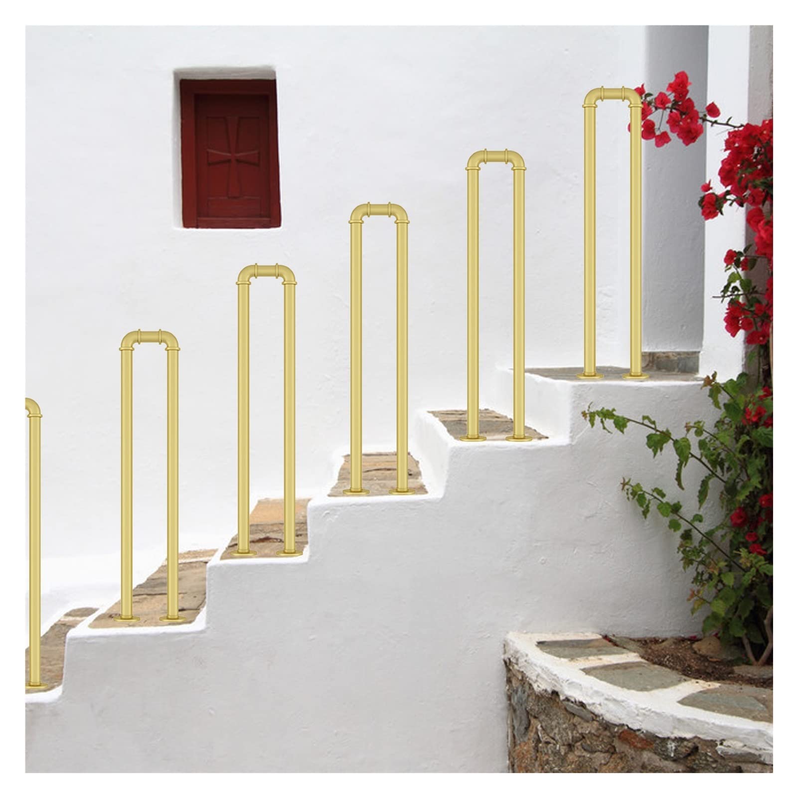 Meiiron Staircase Handrails for Indoor Outdoor Steps, U-Shaped Wrought Iron Handrail for Stair, Stairs Porch Deck Hand Rail Home Decoration Stair Railing(1 Pcs) (Color : Gold, Size : 100cm(39"))
