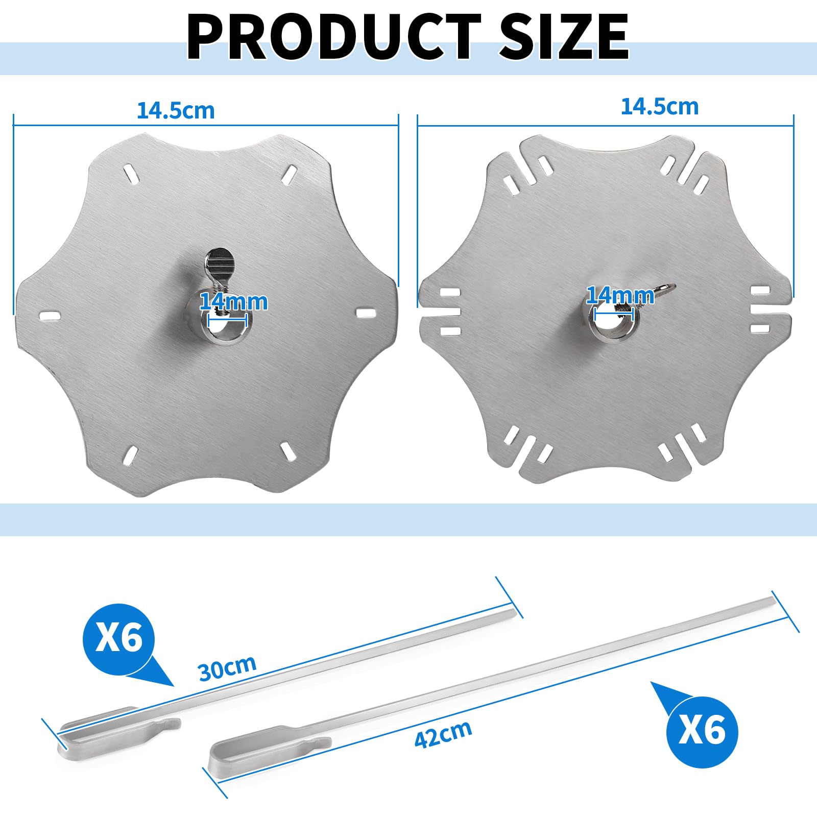 DBREAKS Set di Spiedi Rotanti in Acciaio Inox, Set di Spiedi per Girarrosto per Fino a Ø14mm Griglia Girevole, con 6 Spiedini Lunghi (41 cm) e 6 Spiedini Corti (30 cm), per Forno, Barbecue, Griglia