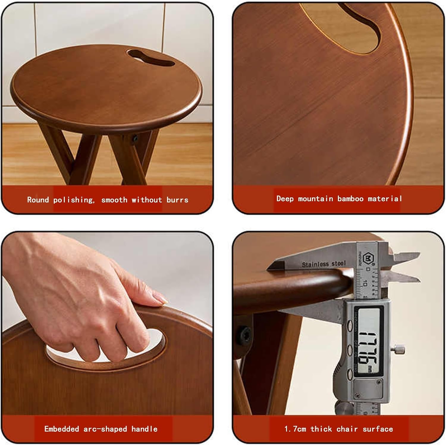 Maza Stool Solid Wood Portable Small Stool Casual Folding Stool Sturdy Outdoor Camping Fishing Bamboo Foldable Round Stool Brown 1 Piece(34cm*22.5cm*60cm)