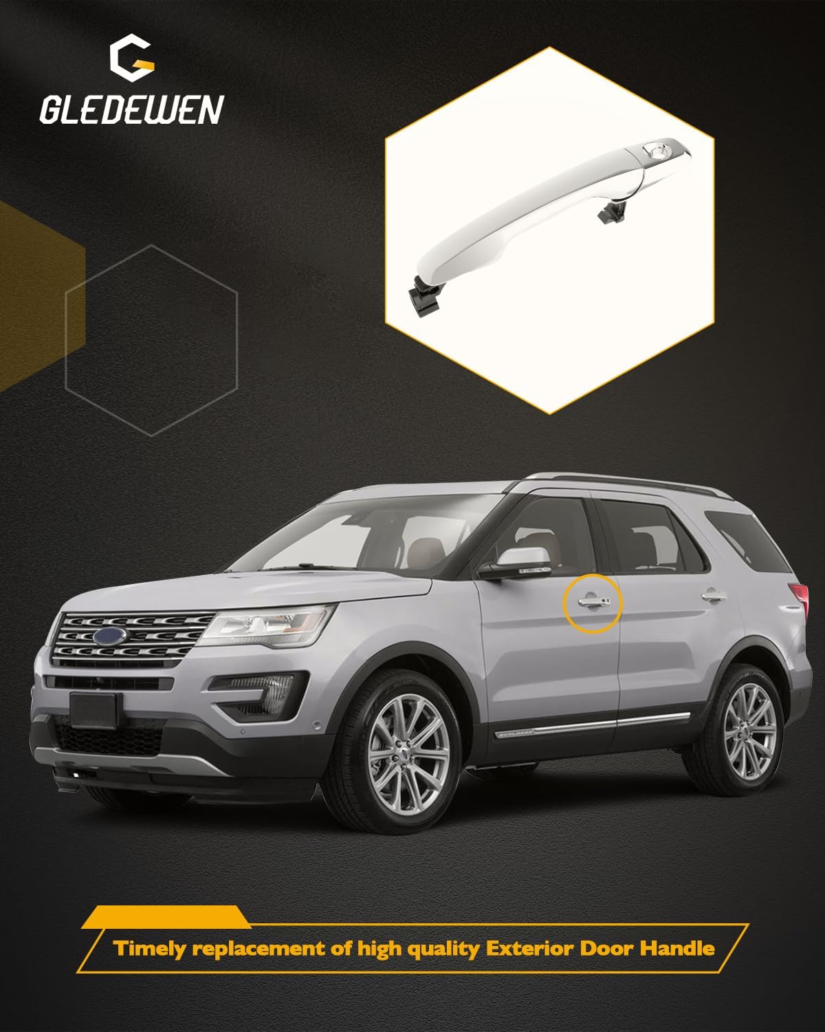 Gledewen Exterior Door Handle, Compatible with 2011-2014 Ford Edge, 2011-2017 Ford Explorer, Outside Front Left Driver Side with Key Hole, Replaces# BA1Z-78218A14-A, BB5Z7822404BA, Outer Handle