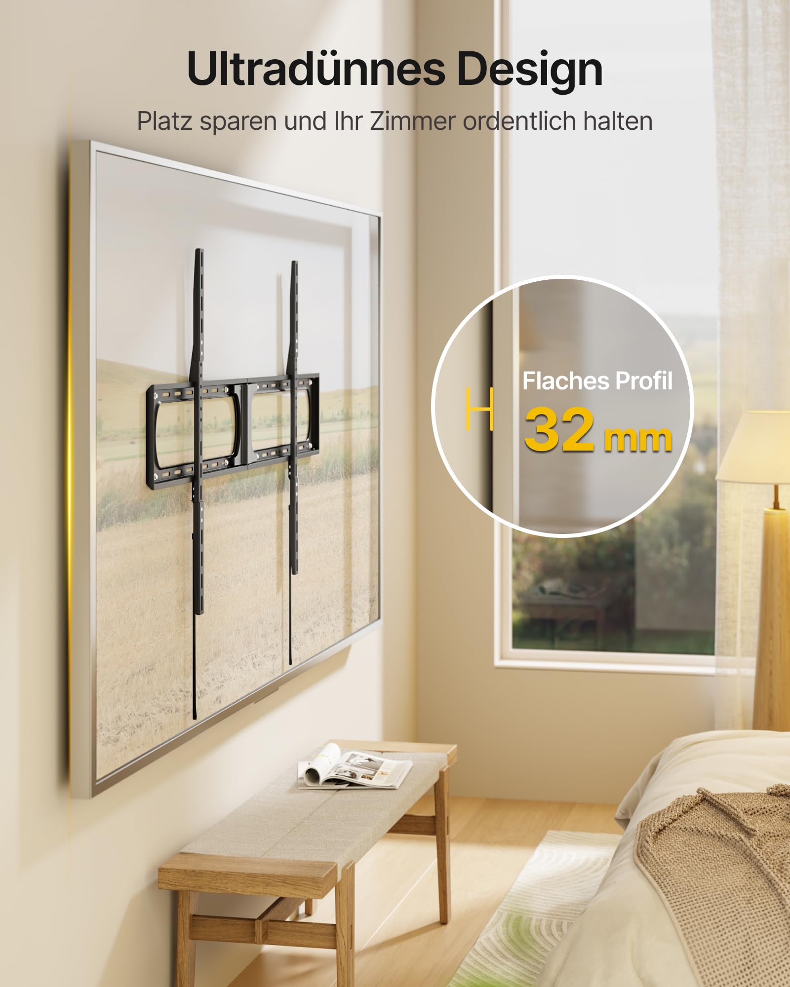monTEK Heavy Duty Feste TV Wandhalterung 37-140 Zoll | Bis 136 kg Tragkraft, 32 mm ultraschlankes Profil, Passend für 406/450/600 mm Holzständer, Max. VESA 1200×800 mm