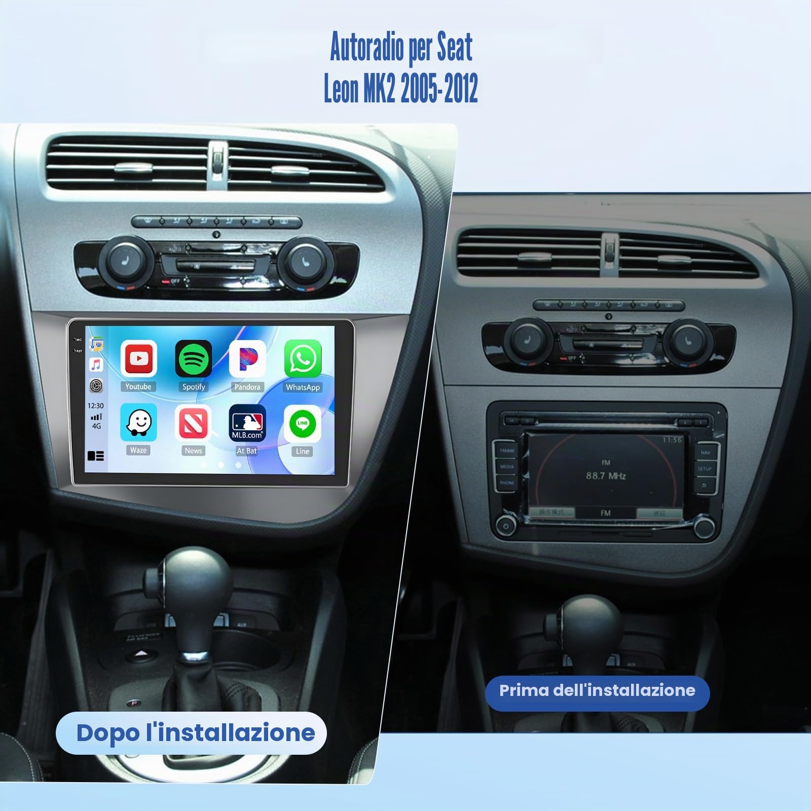 [4G+128G]Inefala Android 15 Autoradio per Seat Leon MK2 2005-2012 con Wireless Carplay Android Auto, 9 Pollici Touchscreen Stereo Auto Bluetooth con Navi GPS WiFi RDS/FM SWC Retrocamera Mic