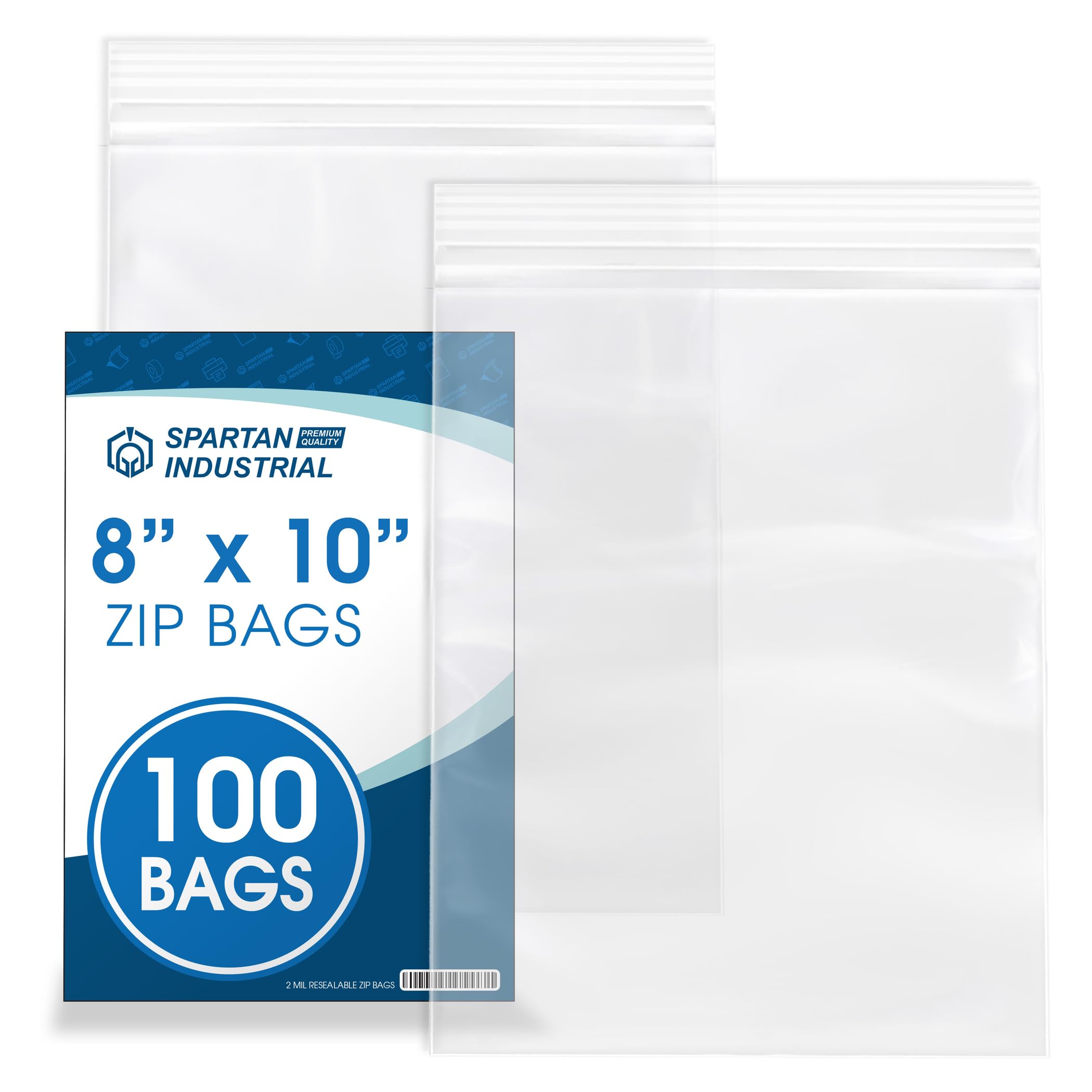 Spartan Industrial - 8" X 10" (100 Count) 2 Mil Clear Reclosable Zip Plastic Poly Bags with Resealable Lock Seal Zipper