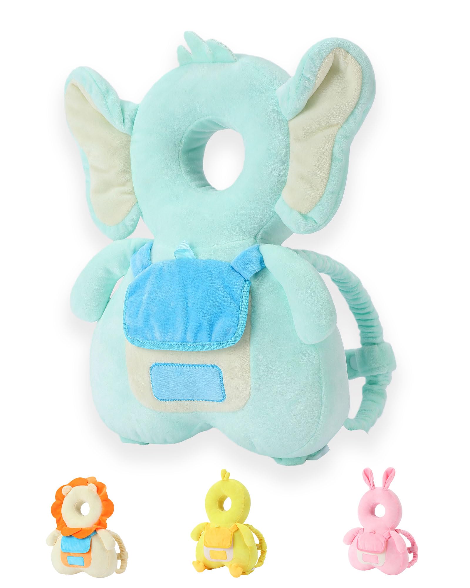 JunNeng Baby Head Protector Backpack with Squeaker，Toddler Head Safety Protection Cushion, Light Blue Elephant