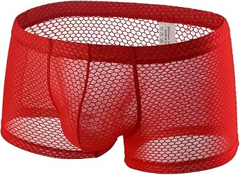 Mens Sexy Underwear Breathable Mesh Boxer Briefs Trunks See Through Fishnet Hollow Out Lingerie Booty Shorts