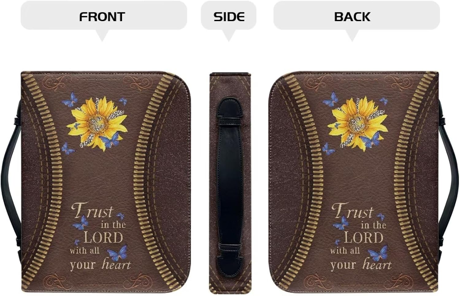 Sunflower Butterfly Women Bible Carrying Case for Study Bible Bible Covers Case Bible Organizer Bag PU Leather Bible Covers